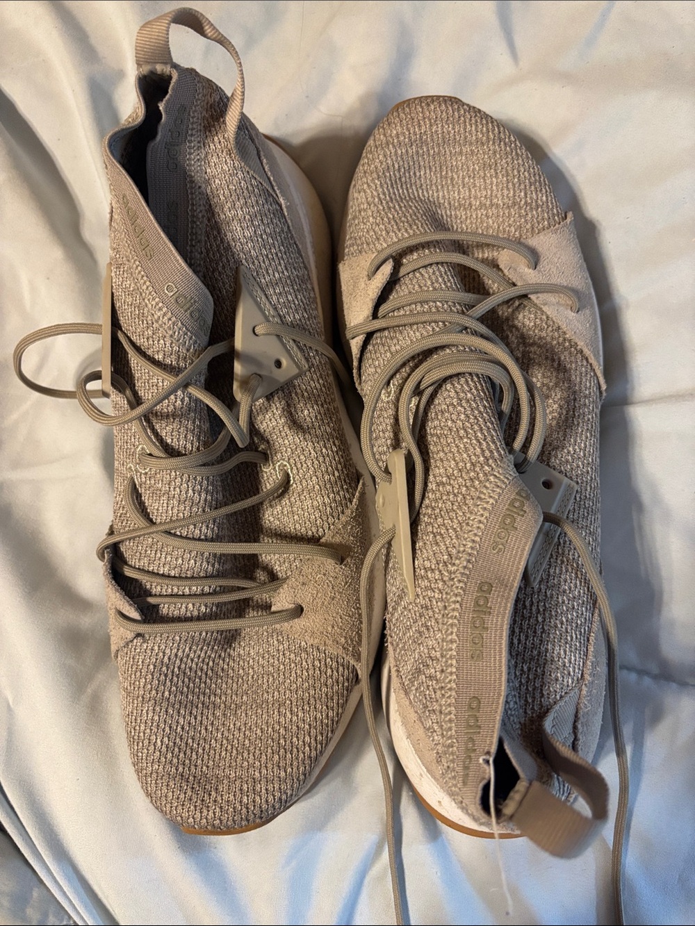 adidas Women’s Knit Lace-Up Sneakers — Taupe/Beige